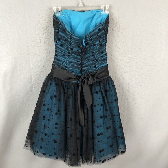 Flirt By Maggie Sottero Dress Womens Small Teal Black Short Prom Event Netting - Picture 2 of 16